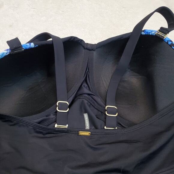 Lands' End Black Bandeau Jubilee Daisy Slender Ruched One‎ piece Swimsuit 22W - Picture 6 of 8